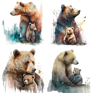 Mom and Baby Bear Watercolor, Digital Downloads, Clipart PNG