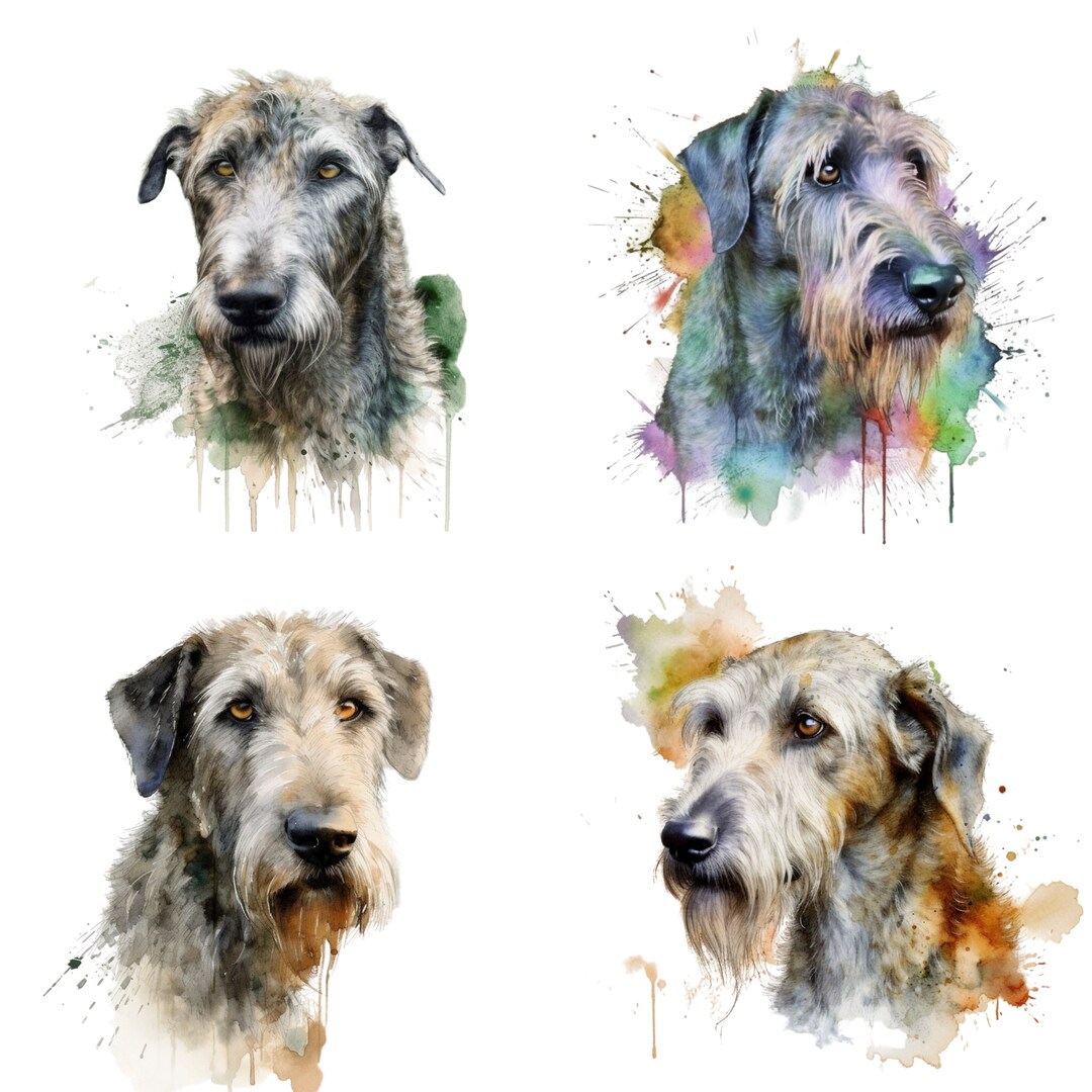 Irish Wolfhound Art Print, Irish Wolfhound Watercolor Clipart, Cute Dog