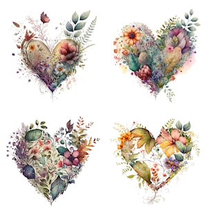 Floral Hearts Watercolor, Valentine clipart, Heart clipart, Valentine PNG, Love clipart, Valentines clipart, Floral Heart, Floral clipart