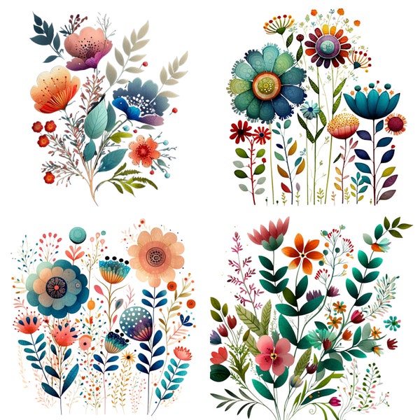 Folk Art Flowers Clipart PNG