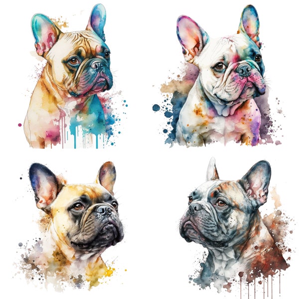 Bouledogue Français Art Print, Bouledogue Français Clipart aquarelle, chien mignon Nursery Decor Wall Art, Art numérique bouledogue Français