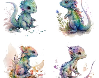 Baby Dragon,Baby Dragon Clipart, Watercolor Woodland Animal, Nursery Woodland Nursery decor, Nursery wall, Baby Animal prints