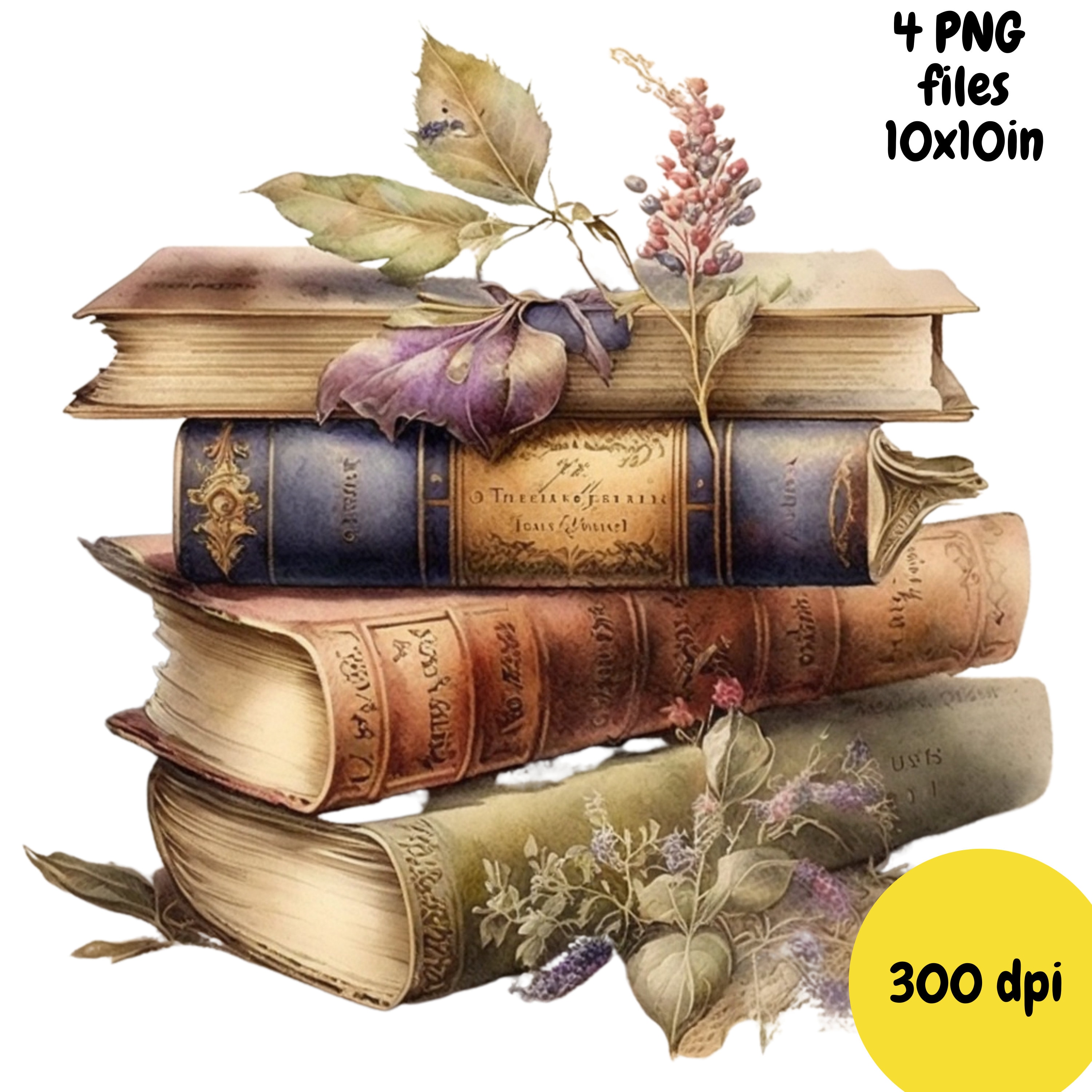Antique Books Clipart Watercolor Illustration PNG Etsy