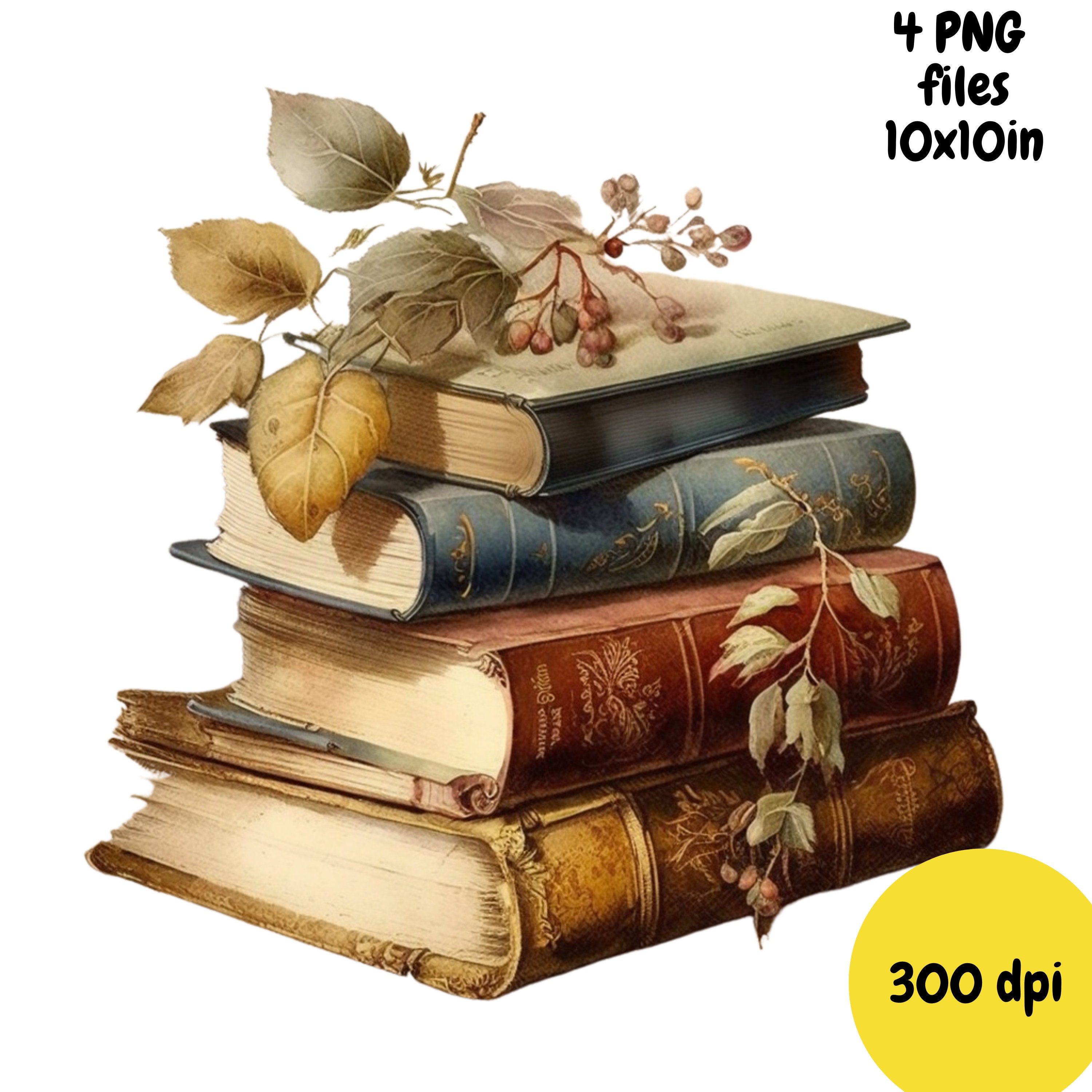 Antique Books Clipart Watercolor Illustration PNG Etsy