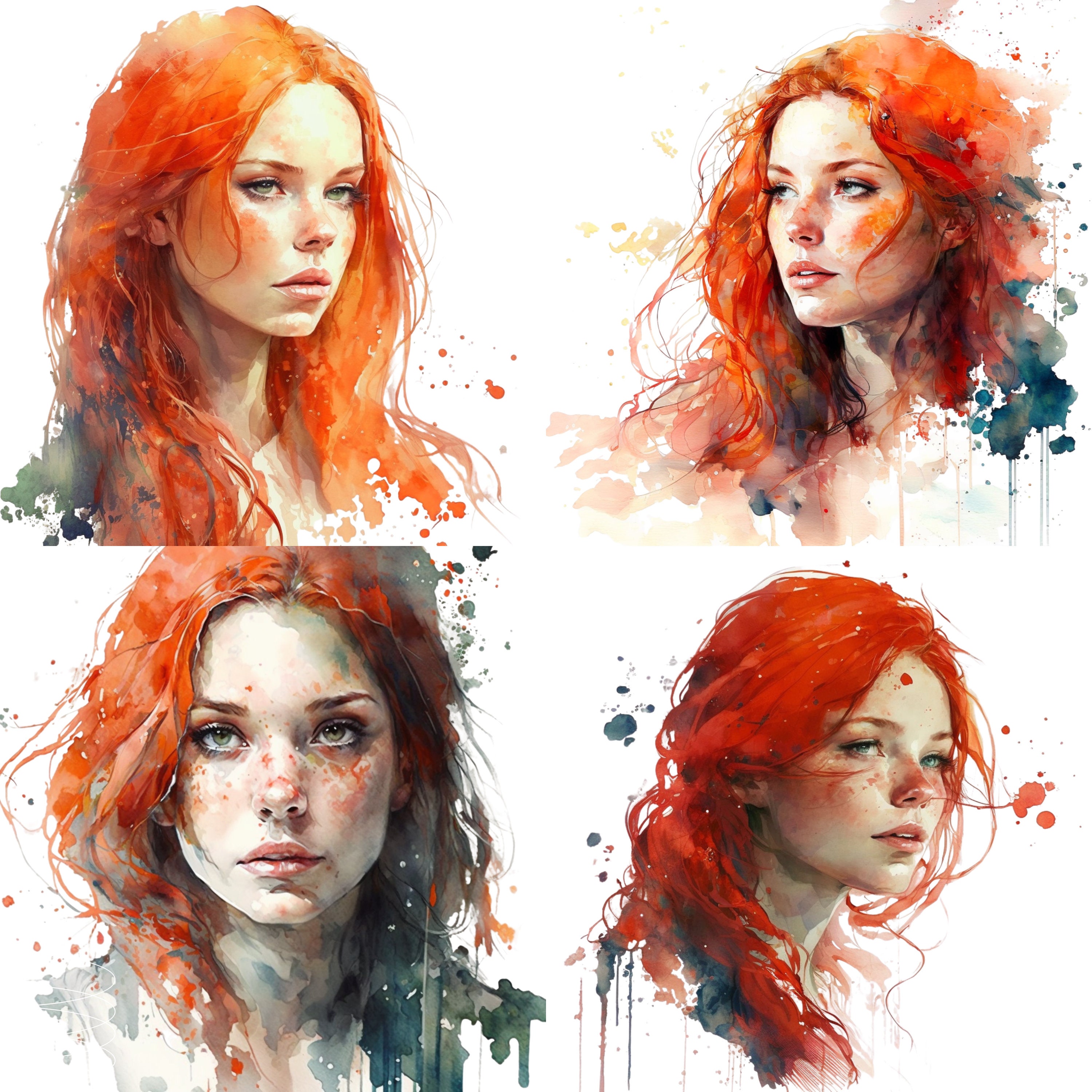 Redhead Girl Clipart Watercolor Sublimation PNG Watercolor Etsy