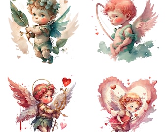 Watercolor Valentine, Valentine clipart, cupid clipart, Valentine PNG, Love clipart, Valentines Day clipart, cupid, Floral clipart