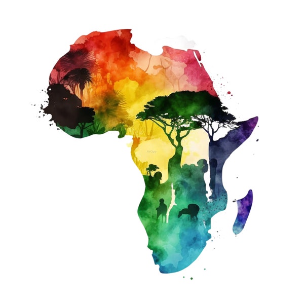 Aquarel Afrika KAART, Afrika Kaart, Aquarel Schilderij, Aquarel poster, Continent poster, Afrika continent PNG