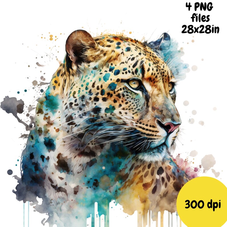 Leopard Watercolor, Digital Downloads, Leopard Clipart, Leopard PNG, Leopard wall art, Safari prints, Sublimation image 3