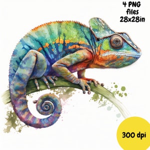 Chameleon Watercolor, Digital Downloads, Chameleon Clipart, Chameleon PNG, Chameleon wall art, Safari prints, Sublimation image 3
