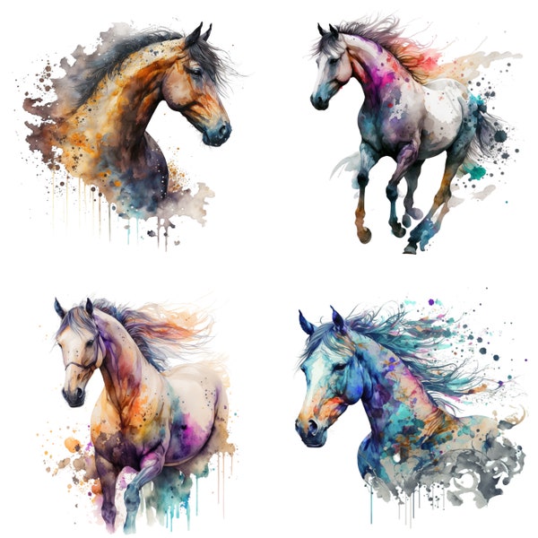Horse Watercolor, Digital Downloads, Horse Clipart, Horse PNG, Horse wall art, Horse prints, Sublimation