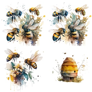 Watercolor Honeybee Clipart, Digital Downloads, Clipart PNG, Animal prints for wall, Bee Prints, Bee Watercolor,watercolor honey clipart