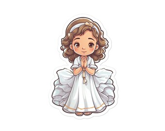 Cute Communion Girl Decal for Joyous Celebrations | Little Girl in Communion Dress Decal | Kiss-cute & Bubble-free stickers