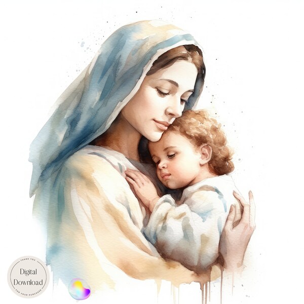 Mother Mary Religious Printable Art 297 | Instant Download | Mary's Maternal Comfort: Printable Devotional Art for Christian Families