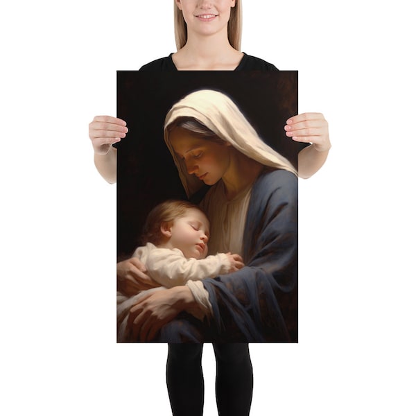 Art Poster | Divine Harmony: Mary and Jesus Poster for Christian Home Decor