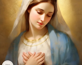 Art religieux imprimable Mère Marie 573 | Téléchargement instantané | Impression Vierge Marie Immaculée Conception pour cadeaux de Noël