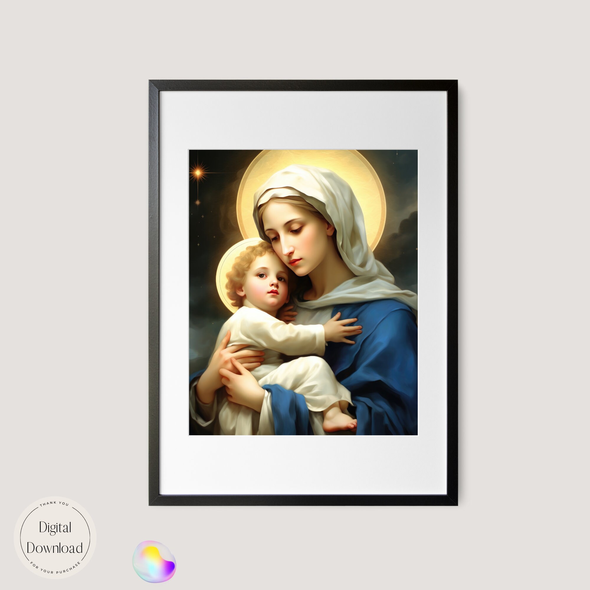 Mother Mary and Baby Jesus Printable Art 59 Instant Download Baptism ...