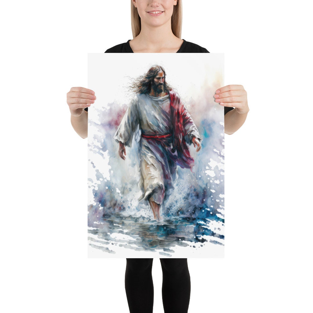 Jesus Walking on Water Portrait Christian Art Religious Wall Decor