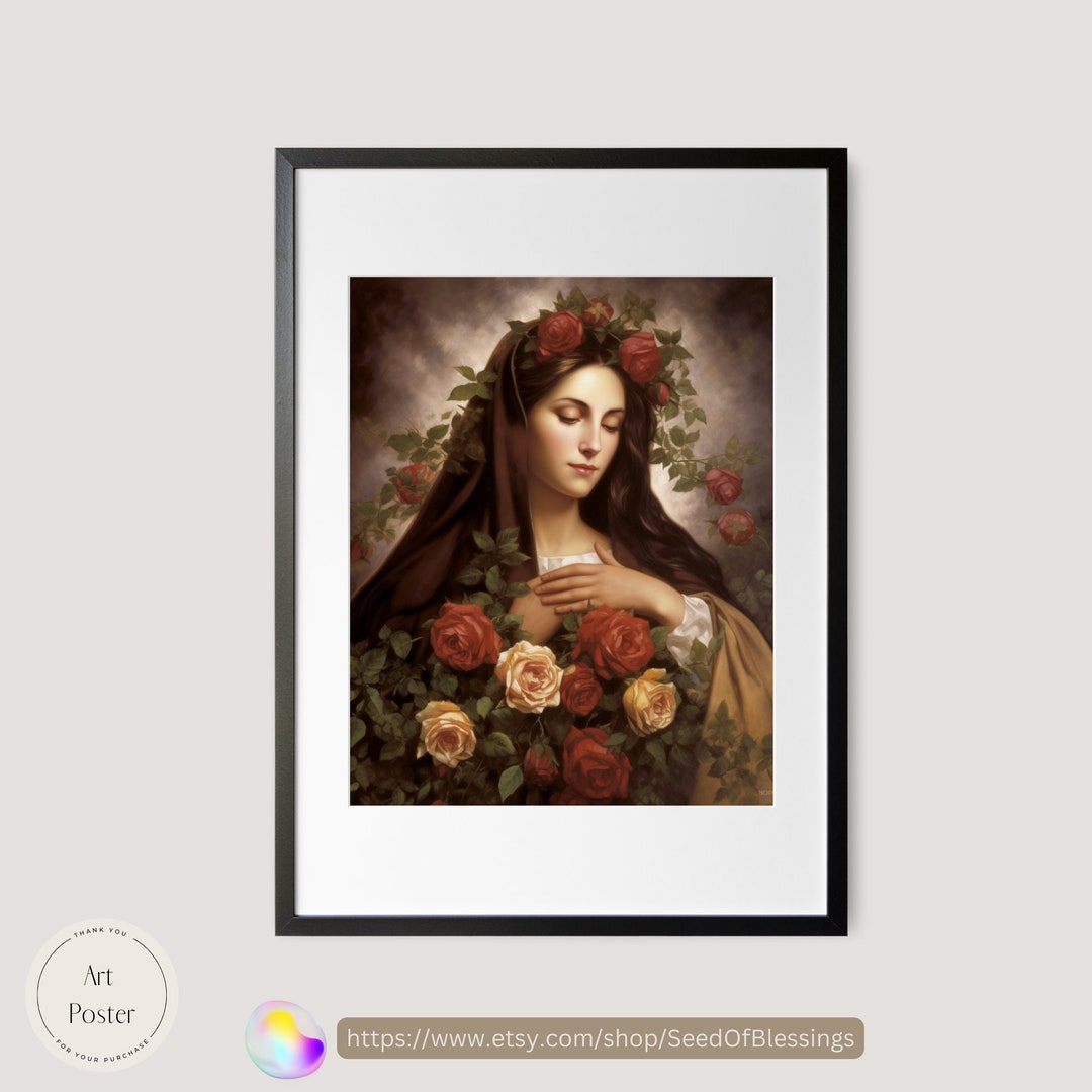 Our Lady of the Rosary Portrait - Religious Art - Catholic Wall Decor ...