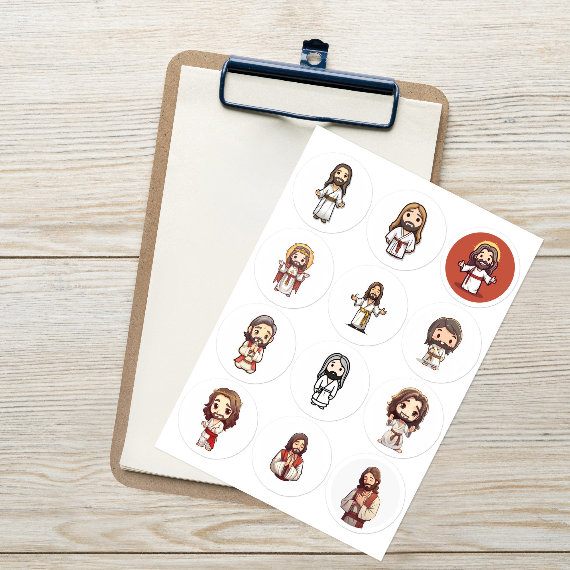 12x Cute Chibi Jesus Christ Sticker Sheet Circle Stickers 56 Enhance ...