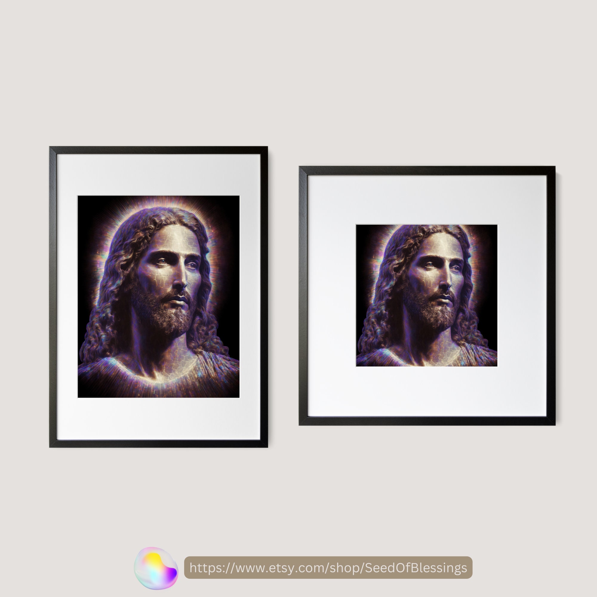 Jesus Christ Portrait Illustration Poster Holographic Jesus Spiritual ...
