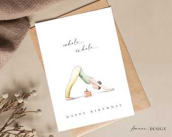 Yoga Happy Birthday Folded Card | Inhale Exhale Down Dog | 4x6 and 5x7 Printable/Digital PDF