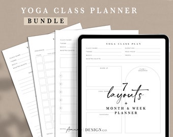 Yoga Teacher Class Planner Bundle | BW Outlined | 7 Layouts + Month & Week Planner | Printable/Digital PDF