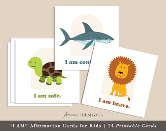 24 "I AM" Affirmation Cards for Kids | Printable/Digital PDF 3.5x3.5 in. | Digital Learning Cards