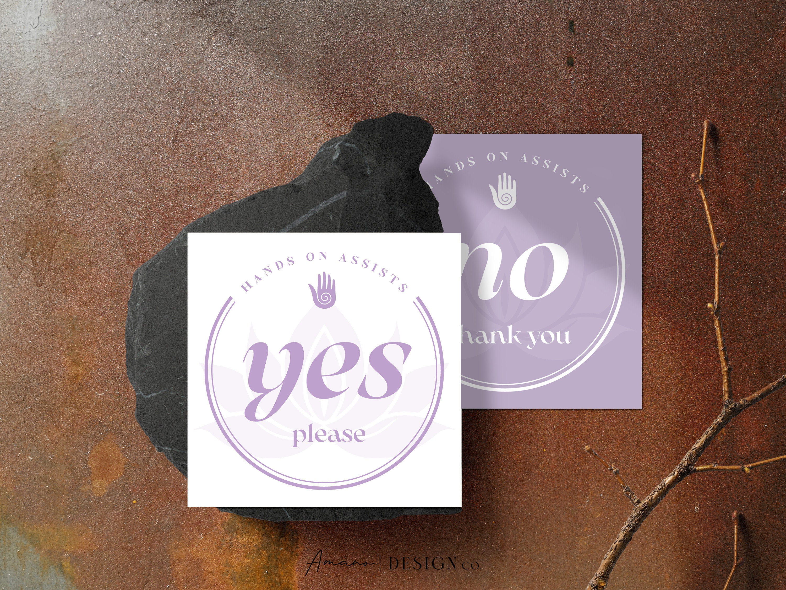 Yoga Hands on Assists Consent Cards | YES NO | Lavender | Printable/Digital PDF