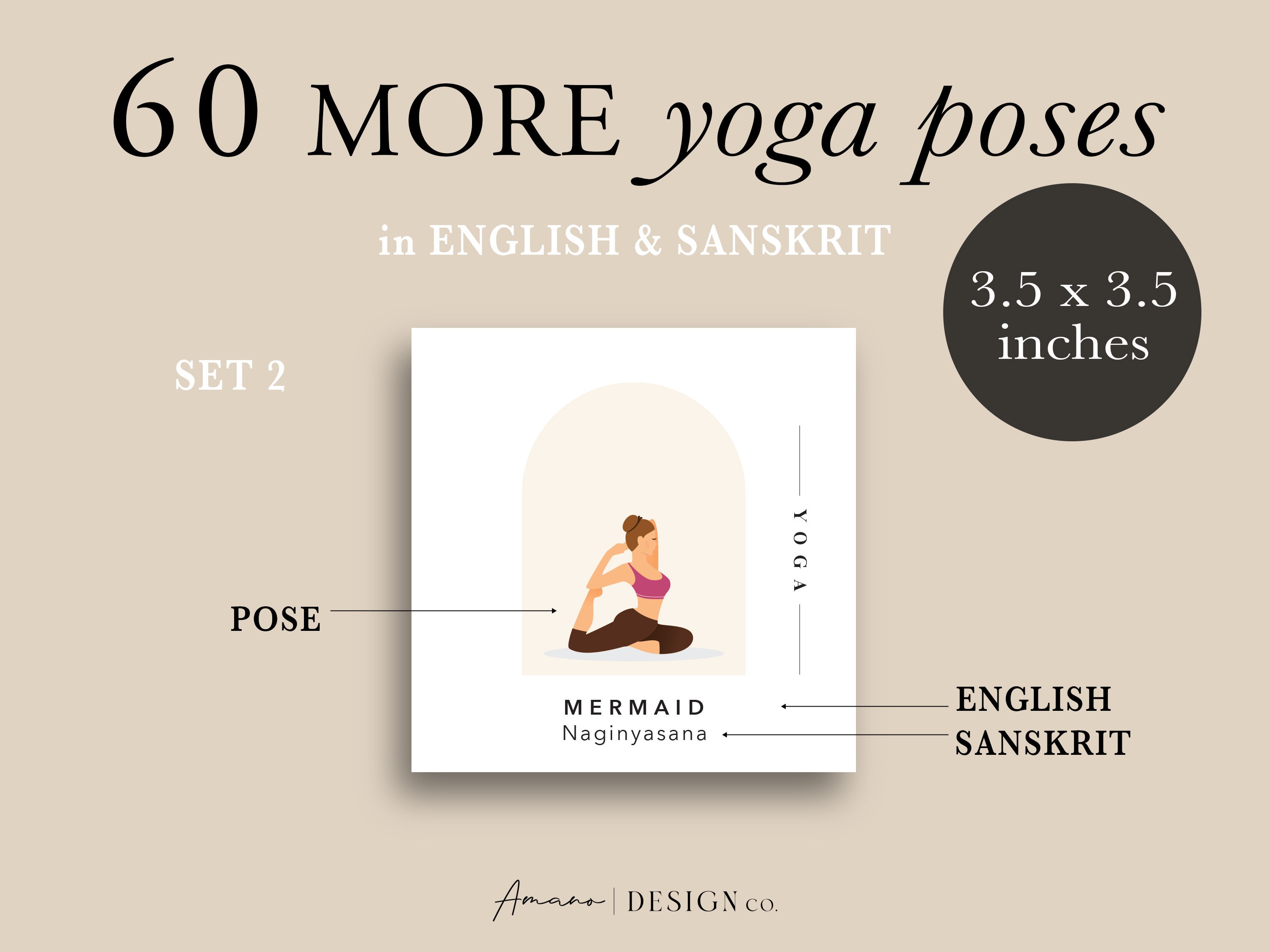 Yoga Pose Flashcards Set 2 60 MORE Cards English &amp; Sanskrit Printable ...