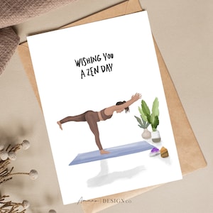 Wishing You A Zen Day | Warrior III Yoga Folded Card | 4x6 and 5x7 Printable/Digital PDF