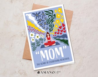 Tarjeta plegable para mamás que hacen yoga / Día de la Madre / Imprimible en formato PDF (4x6 y 5x7 pulgadas)