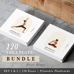 Yoga Pose Flashcards BUNDLE 120 Cards Sets 1 and 2 English & Sanskrit Printable/Digital PDF Darker Tone image 1