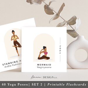 CONJUNTO 2 Flashcards de posturas de ioga | MAIS 60 cartões | Inglês e sânscrito | PDF para impressão/digital 3,5 x 3,5 pol. | Tom mais escuro