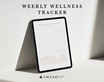 May include: A weekly wellness tracker on a tablet screen. The tracker includes sections for lists, habits, and mood tracking.