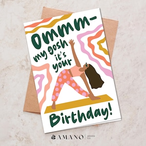 Yoga Happy Birthday Folded Card | Ommm My Gosh | Pink & Yellow | 4x6 and 5x7 Printable/Digital PDF