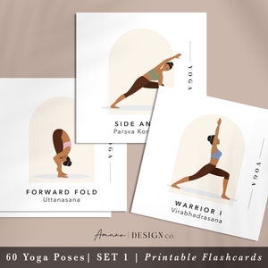 Yoga Pose Flashcards BUNDLE 120 Cards Sets 1 and 2 English & Sanskrit Printable/Digital PDF Darker Tone image 3