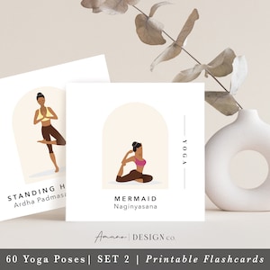 Yoga Pose Flashcards BUNDLE 120 Cards Sets 1 and 2 English & Sanskrit Printable/Digital PDF Darker Tone image 4