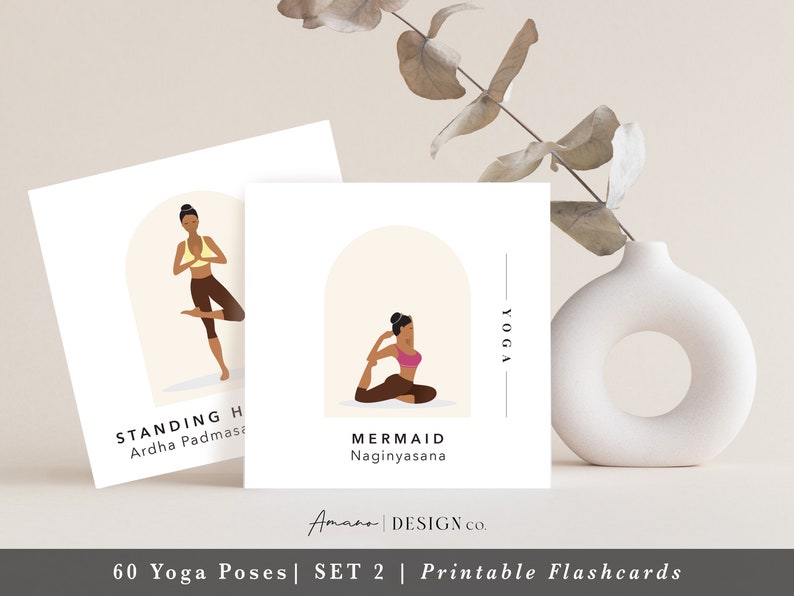 Yoga Pose Flashcards BUNDLE 120 Cards Sets 1 and 2 English & Sanskrit Printable/Digital PDF Darker Tone image 4
