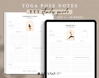 SET 1 Yoga Pose Notes | YTT Study Guide | 60 Poses | English & Sanskrit | 8.5 x 11in. Printable/Digital PDF