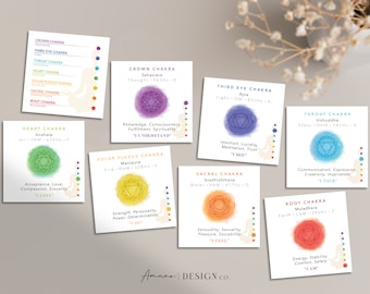 Chakra Yoga Cards | Sanskrit • Element • Frequency • Note | 8 Cards - Color Filled | Printable/Digital PDF