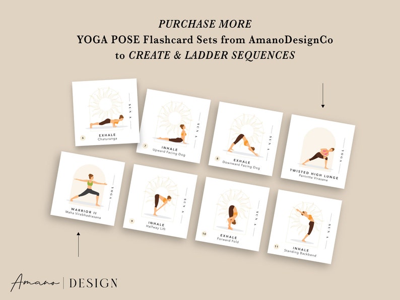 Yoga Pose Flashcards BUNDLE 120 Cards Sets 1 and 2 English & Sanskrit Printable/Digital PDF Darker Tone image 9