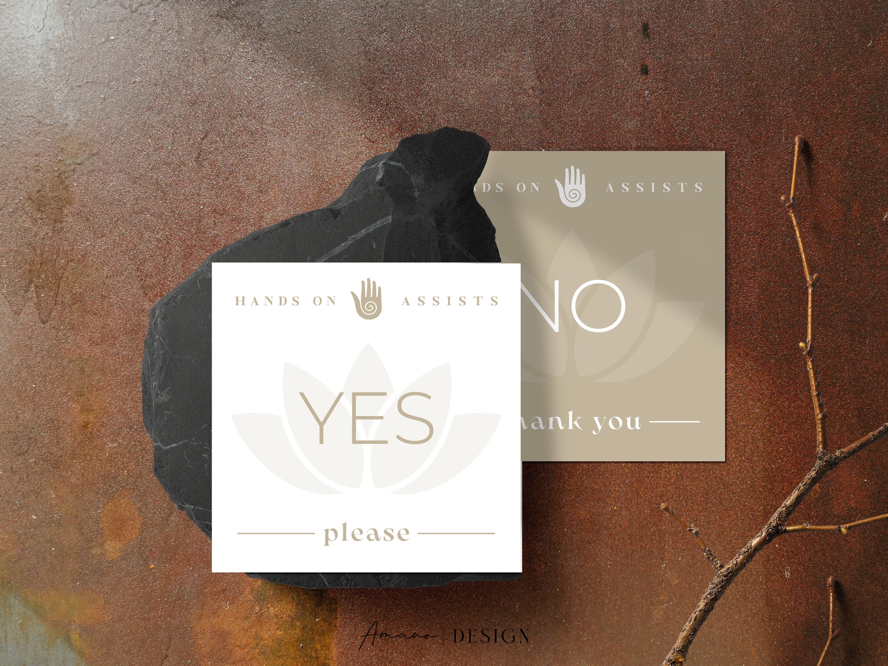 Yoga Hands on Assists Consent Cards | YES NO | Tan | Printable/Digital PDF