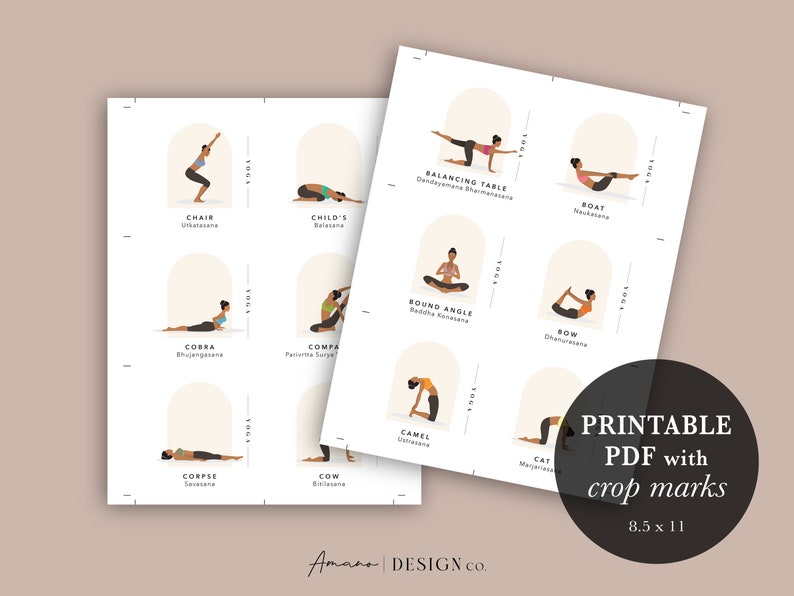 Yoga Pose Flashcards BUNDLE 120 Cards Sets 1 and 2 English & Sanskrit Printable/Digital PDF Darker Tone image 6