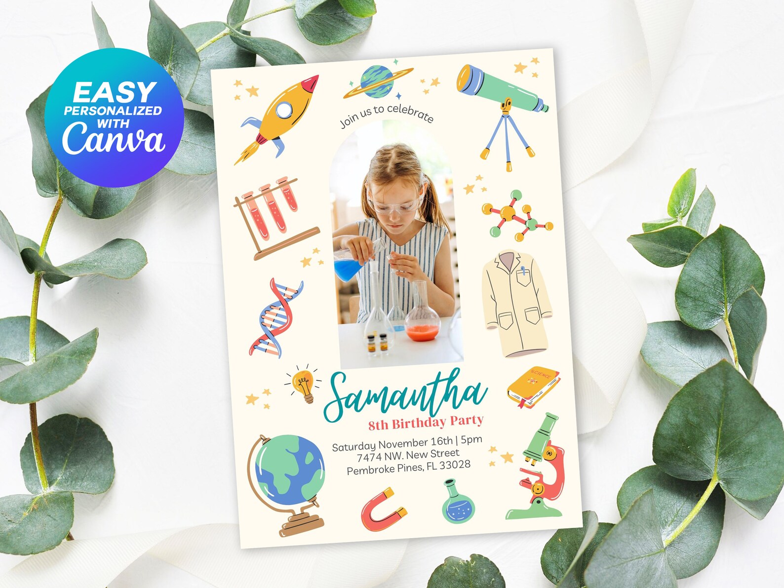 Science Birthday Party Invitation Template Scientist Birthday Etsy