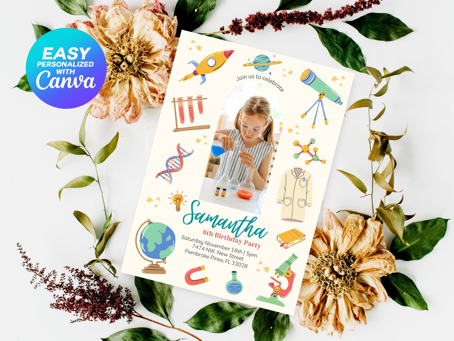 Science Birthday Party Invitation Template Scientist Birthday Etsy