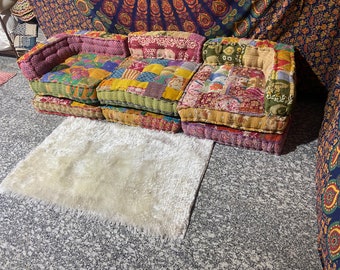 Indian Kantha Vintage Sofa Handmade Patchwork Floor Sofa Bohemian Sofa Indian Modular 3 seater Sofa Ethnic Multicolored Ottoman Custom size