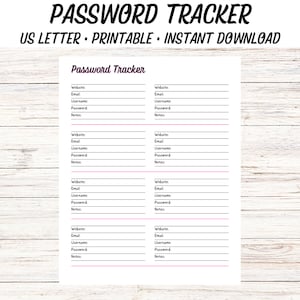 Password Tracker Printable, Password Organizer, Login Credential Keeper, Password Sheet, Password Keeper, Password Printable, Download PDF