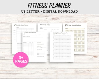 Fitness Planner Printable, Exercise Log, Workout Tracker, Workout Planner, Fitness Tracker, Workout Challenge, Instant Download