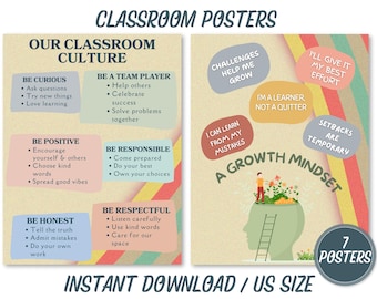 Classroom Retro Style Posters Instant Download, Classroom Decor, School Printables