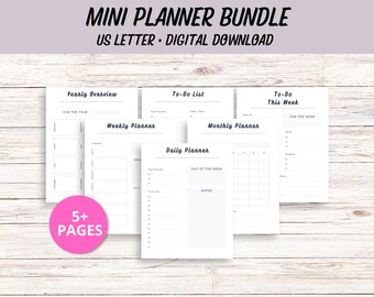 Planner Bundle Printable, Personal Organizer, To Do List, Weekly planner, Daily Routine, Yearly Overview, Planner Bundle Set, Digital Print